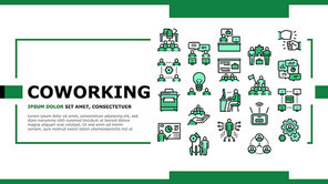 Coworking Service Landing Web Page Header Banner Template Vector. Coworking Working Place And Conference Meeting, Wifi Router And Server Data Center Device Illustration