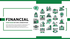 Financial Education Landing Web Page Header Banner Template Vector. Financial Books And Investment, Working Money And Coin Exchange, Finance Calendar And Growth Illustration