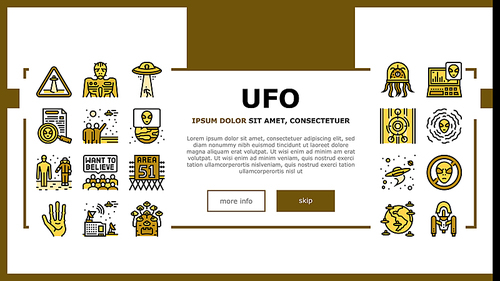 Ufo Guest Visiting Landing Web Page Header Banner Template Vector. Ufo Spaceship And Alien, Experimental Area Zone 51 And Laboratory, Space Station And Planet Illustration