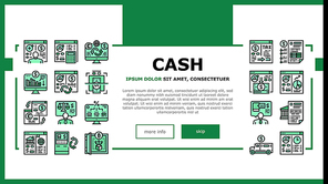 Cash Services Bank Landing Web Page Header Banner Template Vector. Opening Customer Account And Providing Information On Cash Flow, Money Transaction And Currency Illustration