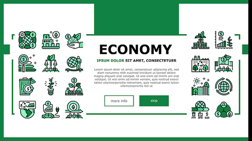 Green Economy Industry Landing Web Page Header Banner Template Vector. Energy Saving Electrical Transport And Zero Waste Technology, Green Economy And Production Illustration