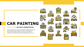 Car Painting Service Landing Web Page Header Banner Template Vector. Car Painting And Fixing, Plastic Bumper Repair And Paint, Headlight Restoration And Clear Coating Illustration