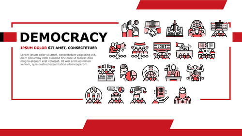 Democracy Government Politic Landing Web Page Header Banner Template Vector. Democracy Parliament And Political Voting, Citizen Patriotism Justice, Majority Rules And Minority Rights Illustration