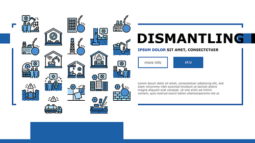 Dismantling Construction Process Landing Web Page Header Banner Template Vector. Tile And Wood Floor Dismantling, Building And House, Factory Demolition . Hazardous Waste Transportation Illustration