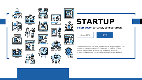 Startup Business Idea Launching Landing Web Page Header Banner Template Vector. Planning Strategy And Launch Startup Company, Businessman Presentation Plan And Reporting Achievement Illustration