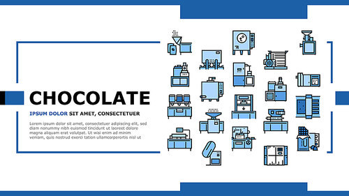 Chocolate Production Landing Web Page Header Banner Template Vector. Chocolate Factory Industry Manufacturing Equipment, Plant Heating Cocoa Machine, Conveyor Illustration