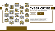 Cyber Crime Internet Business Landing Web Page Header Banner Template Vector. Ddos And Ping Of Death Attack, Phishing And Teardrop Cyberspace Crime, Malware And Ransomware. Network Theft Illustration