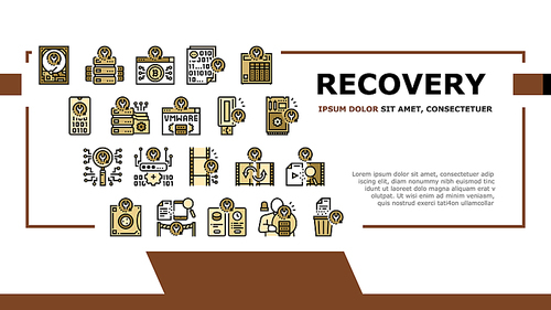 Data Recovery Computer Processing Landing Web Page Header Banner Template Vector. Remote Emergency Data Recovery Hard Drive And Ssd, Smartphone Password. Prevention Services And Software Illustration