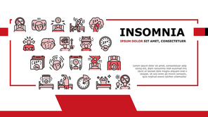 Insomnia Person Chronic Problem Landing Web Page Header Banner Template Vector. Remaining Passively Awake Difficulty Falling Asleep At Night, Insomnia Stimulus Control And Light Therapy Illustration