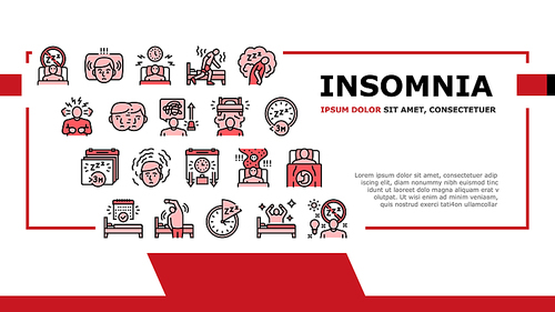 Insomnia Person Chronic Problem Landing Web Page Header Banner Template Vector. Remaining Passively Awake Difficulty Falling Asleep At Night, Insomnia Stimulus Control And Light Therapy Illustration