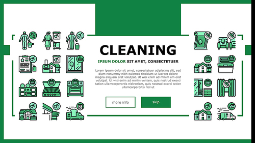 Cleaning Building And Equipment Landing Web Page Header Banner Template Vector. Regular Cleaning Apartment And House Room, Bbq And Grill Kitchen Tool, Clean Carpet And Curtains. Illustration