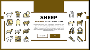 Sheep Breeding Farm Business Landing Web Page Header Banner Template Vector. Sheep Breeding And Food Producing From Farmland Animal, Lamb Meat Milk . Lanolin Wool Wax And Electric Devices Illustration