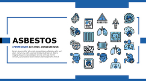 Asbestos Material And Problem Landing Web Page Header Banner Template Vector. Asbestos Removal Service Protection, Lung Abdominal Pain Mesothelioma Health Disease Painful Coughing Symptom Illustration