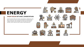 Energy Electricity And Fuel Power Icons Set Vector. Electric Solar Panel And Battery, Turbine And Dam, Energy Plant And Coal, Petrol And Gas Illustration