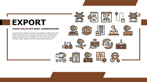 Export Import Logistic Landing Web Page Header Banner Template Vector. Export And Import Airplane And Truck, Train And Ship Transportation, Conveyor And Container Illustration