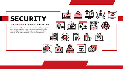 Internet Security Landing Web Page Header Banner Template Vector. Internet Ddos Computer Attack And Flash Drive With Virus, Binary Code In E-mail Message And Hacker Illustration