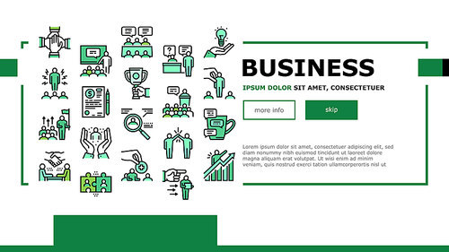 Business Situations Landing Web Page Header Banner Template Vector. Business Conference And Meeting, Training And Team Building, Partnership And Idea Illustration