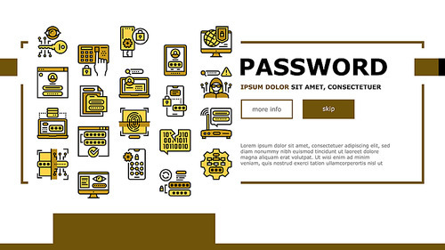 Password Protection Landing Web Page Header Banner Template Vector. Electronic Key And Fingerprint, Wifi Router And Computer, Smartphone And Folder Password Illustration