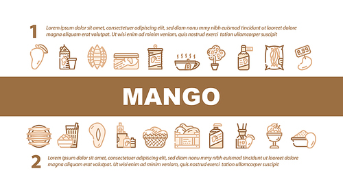 Mango Tropical Fruit Landing Web Page Header Banner Template Vector. Mango Juice And Jam, Ice Cream And Vinegar, Canned Food And Tea, Soap And Aroma Diffuser Illustration