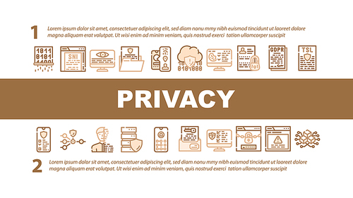 Privacy Policy Protect Landing Web Page Header Banner Template Vector. Biometric Data Protection And Privacy Police, Digital Portrait And Encryption Key Illustration