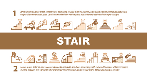 Stair And Achievement Landing Web Page Header Banner Template Vector. Career Stair And Business Target, Competition Event Win And Financial Wellbeing Illustration