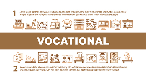 Vocational School Landing Web Page Header Banner Template Vector. Brickwork And Pottery, Cooking And Design Video Courses, Diploma Of Vocational School Illustration