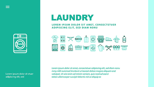 Laundry Service Tool Landing Web Page Header Banner Template Vector. Laundry And Drying Machine, Dirty And Clean Clothes, Washing Powder And Conditioner Illustration