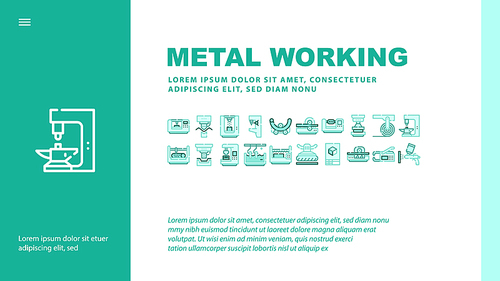 Metal Working Industry Landing Web Page Header Banner Template Vector. Metal Working Industrial Equipment, Drill Machine And Press, Automatic Tool Illustration