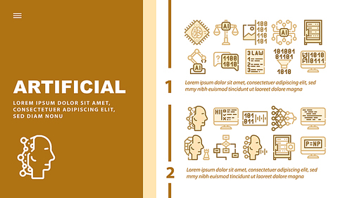 Artificial Intelligence System Icons Set Vector. Artificial Intelligence Binary Code And Robot, Digital Brain And Robotic Arm Illustration