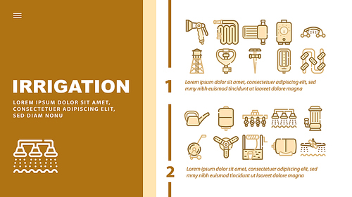 Irrigation System Landing Web Page Header Banner Template Vector. Watering Pistol And Watering Can, Well And Hose Agricultural Water Irrigation Farm Equipment Illustration