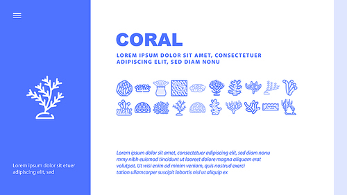 Coral Sea Aquatic Reef Landing Web Page Header Banner Template Vector. Natural Marine Water Coral Flora, Ocean Underwater Nature Plant Seaweed Algae Illustration