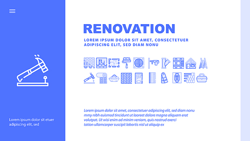 Renovation Home Repair Landing Web Page Header Banner Template Vector. Drilling And Nailing Hammer Renovation Equipment, Painting And Wallpapering Illustration