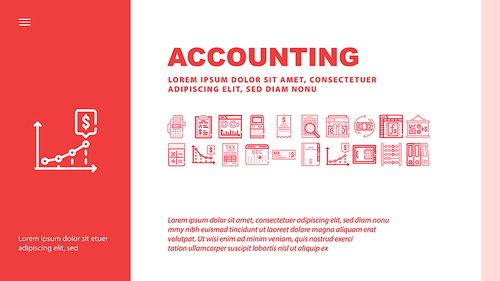 Accounting And Finance Landing Web Page Header Banner Template Vector. Accounting Business, Financial Report With Growth And Falling Revenue Infographic, Tax And Money Illustration
