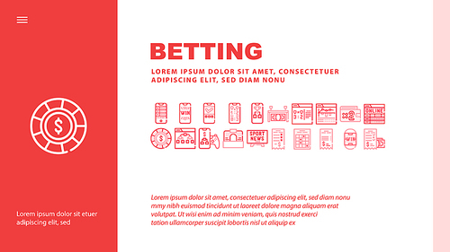 Betting On Gambling Landing Web Page Header Banner Template Vector. Online Betting On Sportive Games, Internet Monitoring And Sport News, Brokerage Office And Phone App Illustration