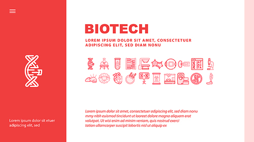 Biotech Technology Landing Web Page Header Banner Template Vector. Biotech Eye And Kidney, Decoding Dna Code And Testing, Dolly Sheep And Bioengineering Illustration