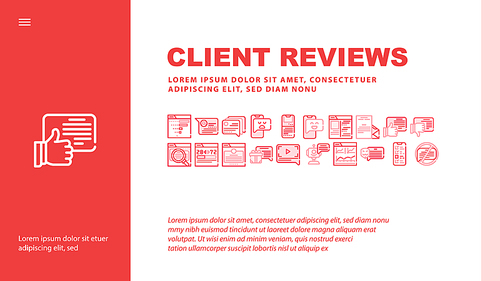 Client Review Feedback Landing Web Page Header Banner Template Vector. Anonymous And Video Client Review, Like And Dislike, Satisfied And Disappointed Customer Illustration