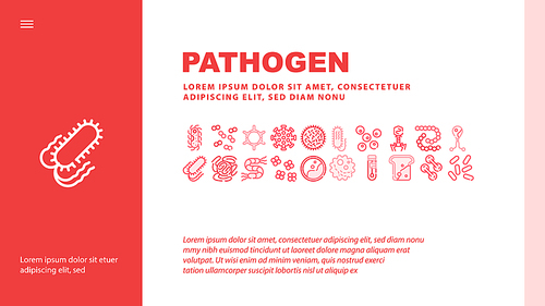 Pathogen Virus Disease Landing Web Page Header Banner Template Vector. Pathogen Bacteria And Protozoa Malaria, Mold On Bread And Vibrio Cholerae Illustration