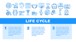 Life Cycle People Landing Web Page Header Banner Template Vector. Sperm In Egg And Child Birth, Diaper And Stroller, Education And Travel, Old Age And Death Life Cycle Illustration