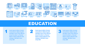 Online Education Learning Lesson Icons Set Vector. Internet Library Books And Video, Chemistry And Mathematics Education Illustration