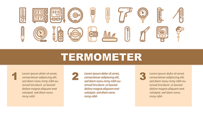 Thermometer Device Landing Web Page Header Banner Template Vector. Digital And Electronic Thermometer, Window And Kitchen Gadget, Pyrometer And Fermometer Measuring Tool Illustration