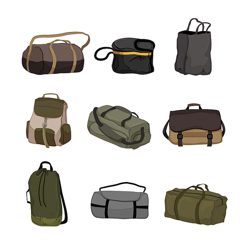 bag camp set cartoon. backpack adventure, travel hiking, back tent, mountain camping bag camp vector illustration