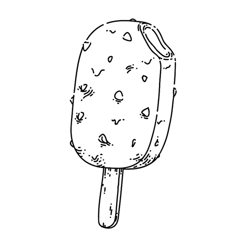chocolate stick ice cream sketch hand drawn vector popsicle vanilla bar, frozen milk, almond bite vintage black line illustration