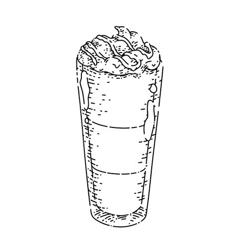 coffee glass sketch hand drawn vector cafe cup, hot drink, cold milk foam vintage black line illustration
