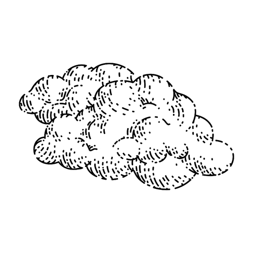fluffy cloud sketch hand drawn vector white sky, smoke space, cloudy heaven vintage black line illustration