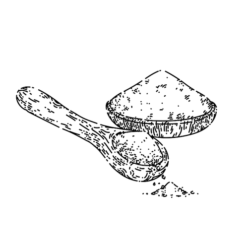 salt in wooden spoon sketch hand drawn vector sea sodium salt, powder spa crystal