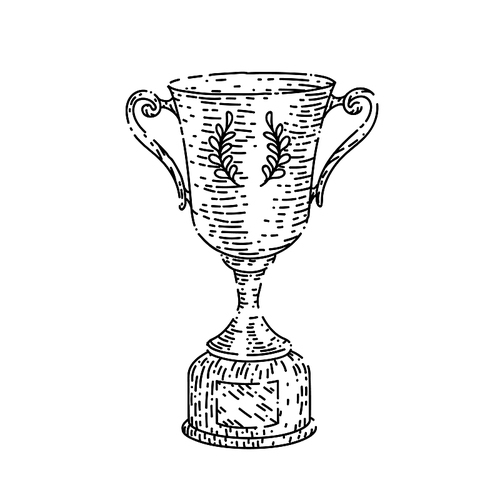 trophy silver hand drawn vector. cup award, champion prize, sport second place trophy silver sketch. isolated black illustration