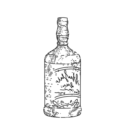 whiskey bottle hand drawn vector. glass slcohol, vintage whisky drink, scotch bourbon, brandy coctail whiskey bottle sketch. isolated black illustration