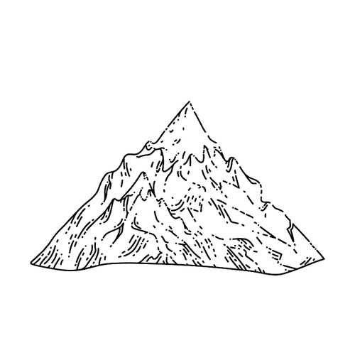 mountain snow hand drawn vector. winter landscape, blue ice, sky peak, hill range mountain snow sketch. isolated black illustration