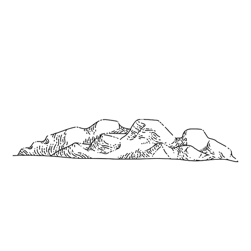 mountain old hand drawn vector. landscape nature, forest valley, adventure climbing, hill explore mountain old sketch. isolated black illustration