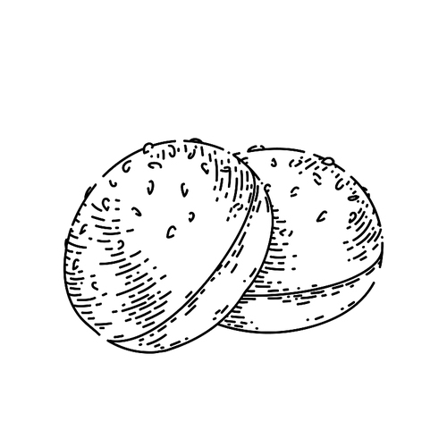 bun bread hand drawn vector. loaf food, bakery baget, pastry grain, cereal cake bun bread sketch. isolated black illustration
